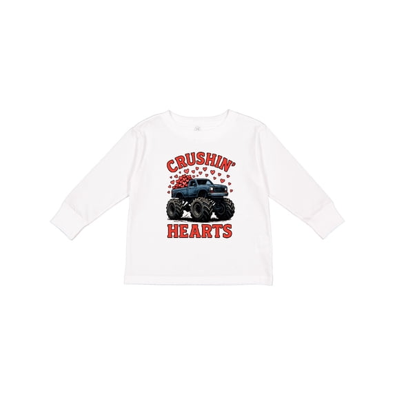 Inktastic Crushin' Hearts Monster Truck Valentine Boys or Girls Long Sleeve Toddler T-Shirt