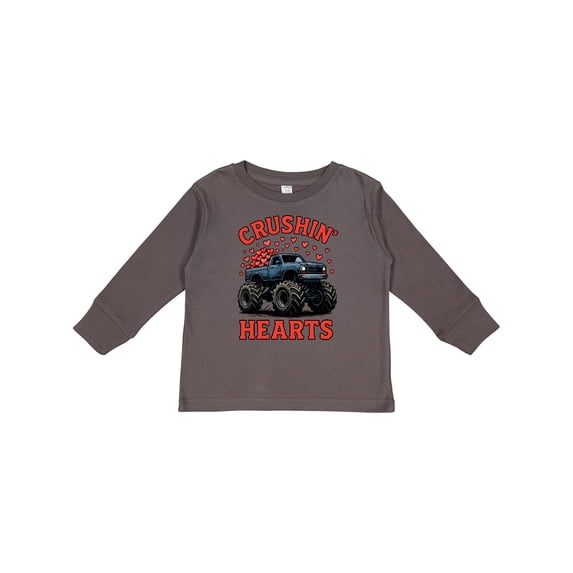 Inktastic Crushin' Hearts Monster Truck Valentine Boys or Girls Long Sleeve Toddler T-Shirt