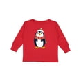 thumbnail image 1 of Inktastic Cuddly Christmas Penguin Boys or Girls Long Sleeve Toddler T-Shirt, 1 of 5