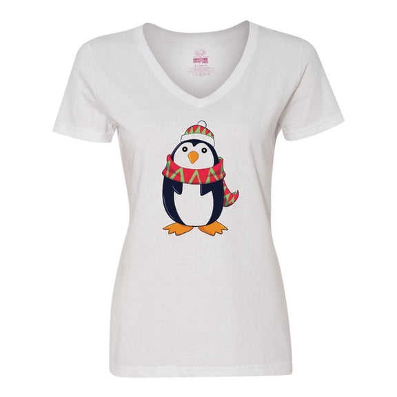 Inktastic Cuddly Christmas Penguin Women's V-Neck T-Shirt