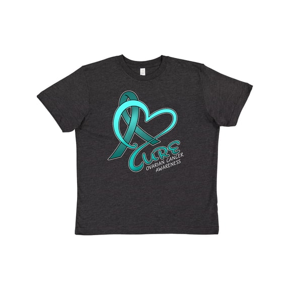 Inktastic Cure- Ovarian Cancer Awareness Teal Ribbon Youth T-Shirt