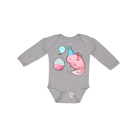 Inktastic Cute Axolotl Birthday with Cupcake Boys or Girls Long Sleeve Baby Bodysuit