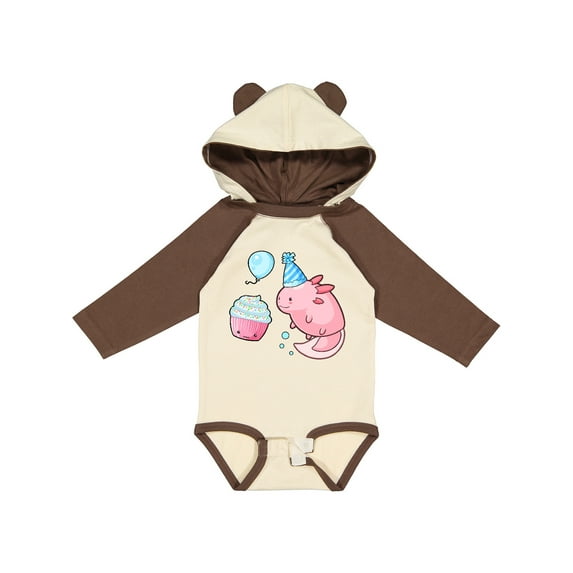 Inktastic Cute Axolotl Birthday with Cupcake Boys or Girls Long Sleeve Baby Bodysuit