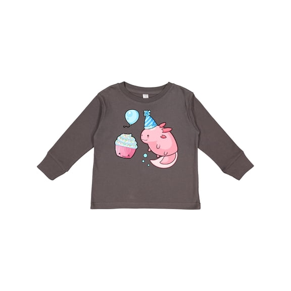 Inktastic Cute Axolotl Birthday with Cupcake Boys or Girls Long Sleeve Toddler T-Shirt