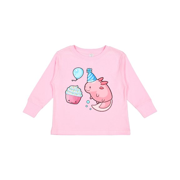 Inktastic Cute Axolotl Birthday with Cupcake Boys or Girls Long Sleeve Toddler T-Shirt