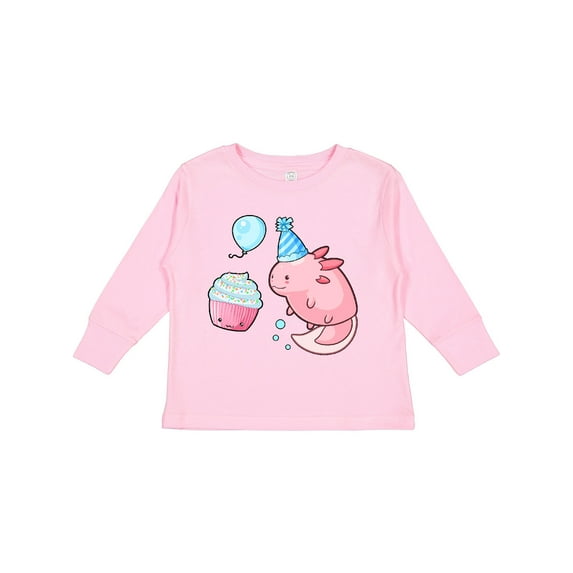 Inktastic Cute Axolotl Birthday with Cupcake Boys or Girls Long Sleeve Toddler T-Shirt