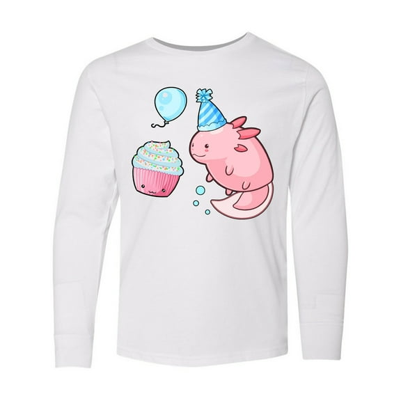Inktastic Cute Axolotl Birthday with Cupcake Long Sleeve Youth T-Shirt