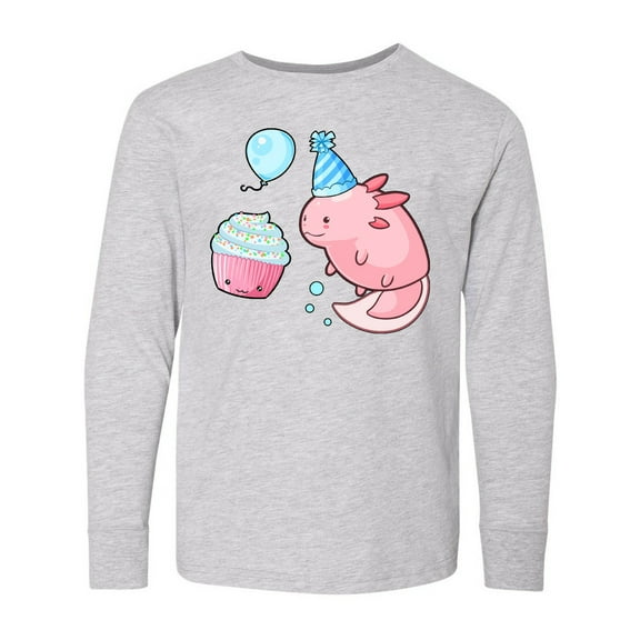 Inktastic Cute Axolotl Birthday with Cupcake Long Sleeve Youth T-Shirt
