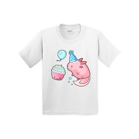 Inktastic Cute Axolotl Birthday with Cupcake Youth T-Shirt