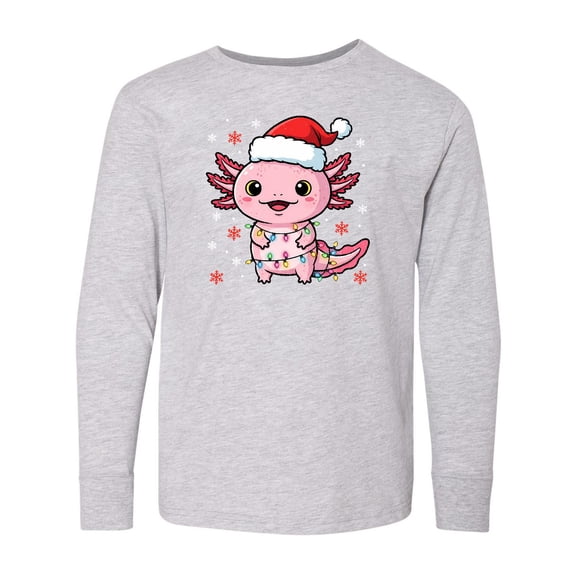 Inktastic Cute Axolotl Christmas Long Sleeve Youth T-Shirt