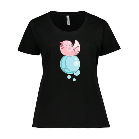 Inktastic Cute Axolotl Sitting on a Bubble Women's Plus Size T-Shirt