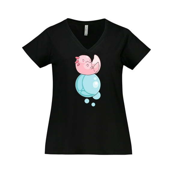 Inktastic Cute Axolotl Sitting on a Bubble Women's Plus Size V-Neck T-Shirt