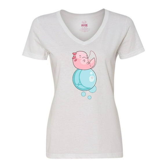 Inktastic Cute Axolotl Sitting on a Bubble Women's V-Neck T-Shirt