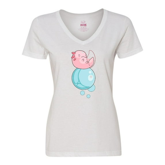 Inktastic Cute Axolotl Sitting on a Bubble Women's V-Neck T-Shirt