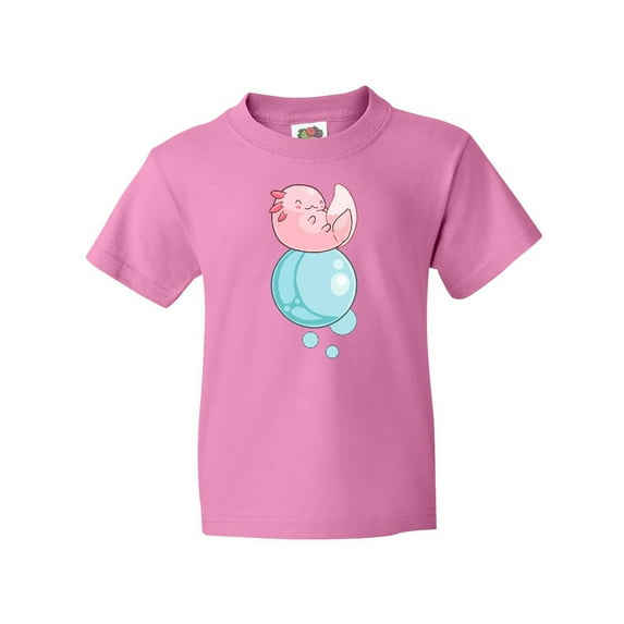Inktastic Cute Axolotl Sitting on a Bubble Youth T-Shirt