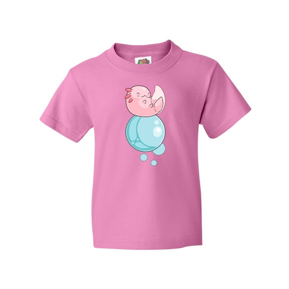 Inktastic Cute Axolotl Sitting on a Bubble Youth T-Shirt