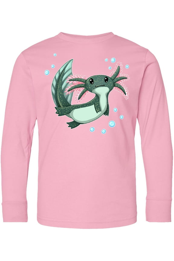 Cute Axolotl Swimming with Bubbles Long Sleeve Youth T-Shirt