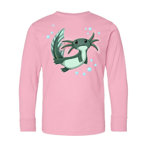 Inktastic Cute Axolotl Swimming with Bubbles Long Sleeve Youth T-Shirt