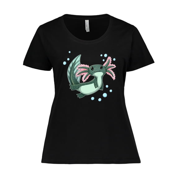 Inktastic Cute Axolotl Swimming with Bubbles Women's Plus Size T-Shirt