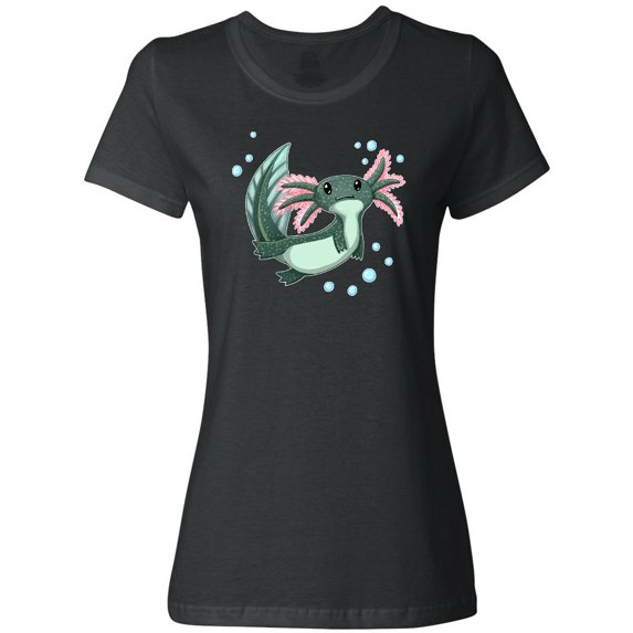 Inktastic Cute Axolotl Swimming with Bubbles Women's T-Shirt