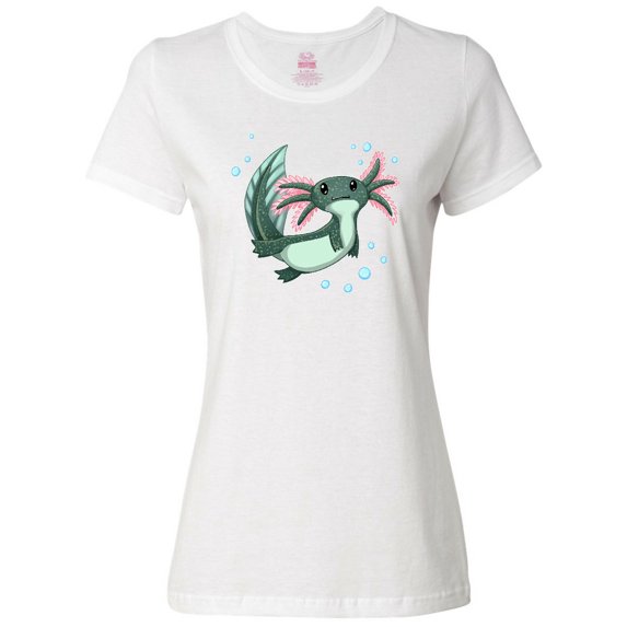 Inktastic Cute Axolotl Swimming with Bubbles Women's T-Shirt