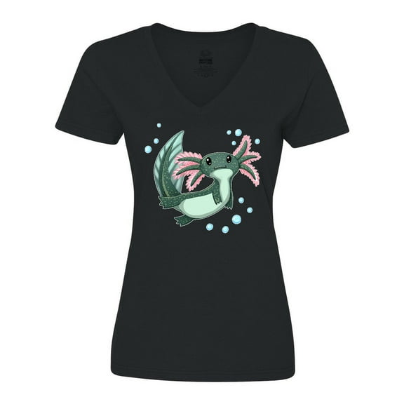 Inktastic Cute Axolotl Swimming with Bubbles Women's V-Neck T-Shirt