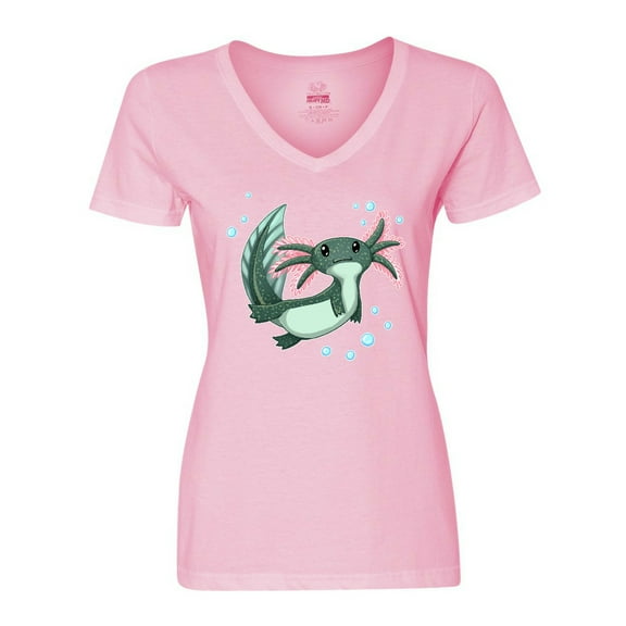 Inktastic Cute Axolotl Swimming with Bubbles Women's V-Neck T-Shirt