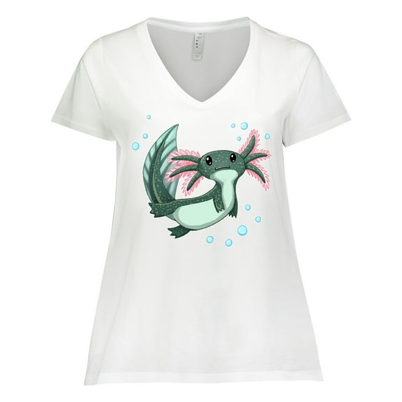 Inktastic Cute Axolotl swimming with bubbles Women's Plus Size V-Neck T-Shirt