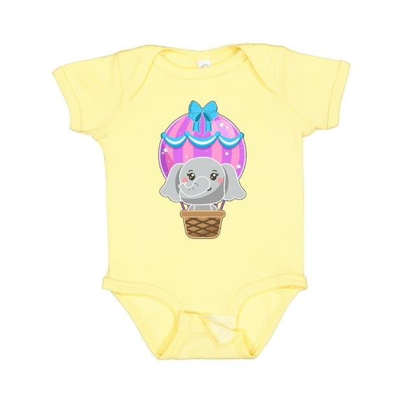Inktastic Cute Baby Elephant in a Pink Hot Air Balloon Boys or Girls Baby Bodysuit