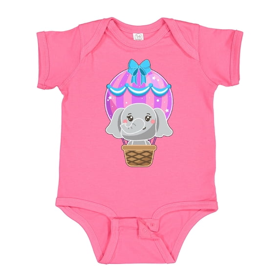 Inktastic Cute Baby Elephant in a Pink Hot Air Balloon Boys or Girls Baby Bodysuit