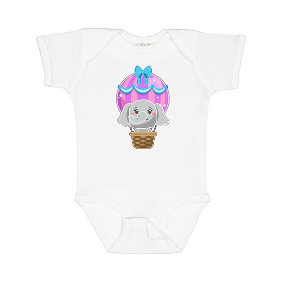 Inktastic Cute Baby Elephant in a Pink Hot Air Balloon Boys or Girls Baby Bodysuit
