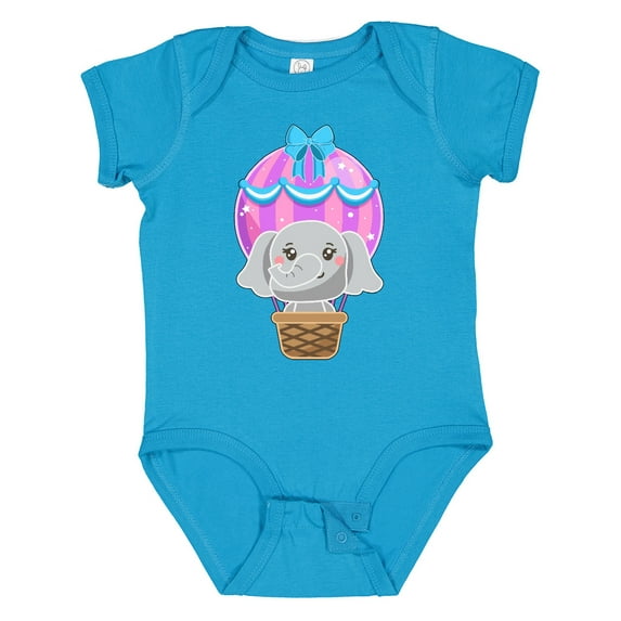 Inktastic Cute Baby Elephant in a Pink Hot Air Balloon Boys or Girls Baby Bodysuit