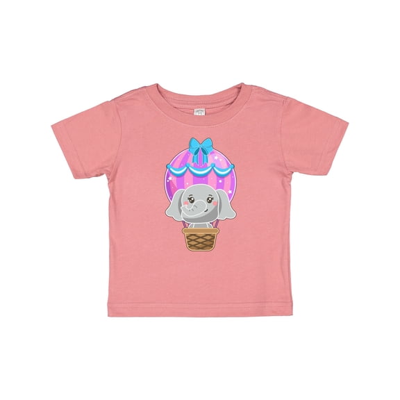 Inktastic Cute Baby Elephant in a Pink Hot Air Balloon Boys or Girls Baby T-Shirt