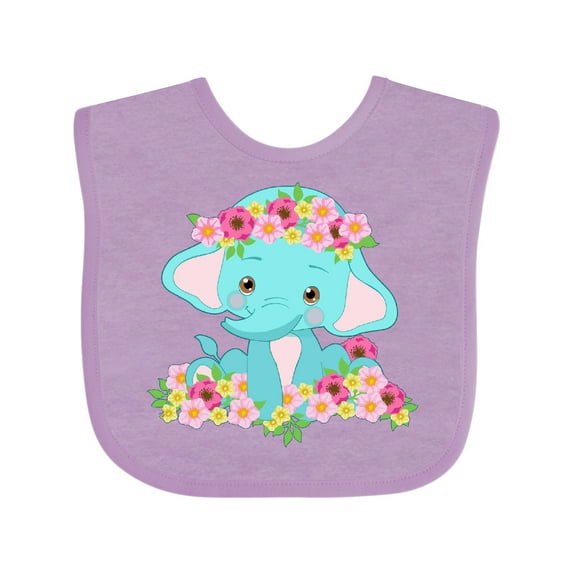 Inktastic Cute Baby Elephant with Flowers Boys or Girls Baby Bib