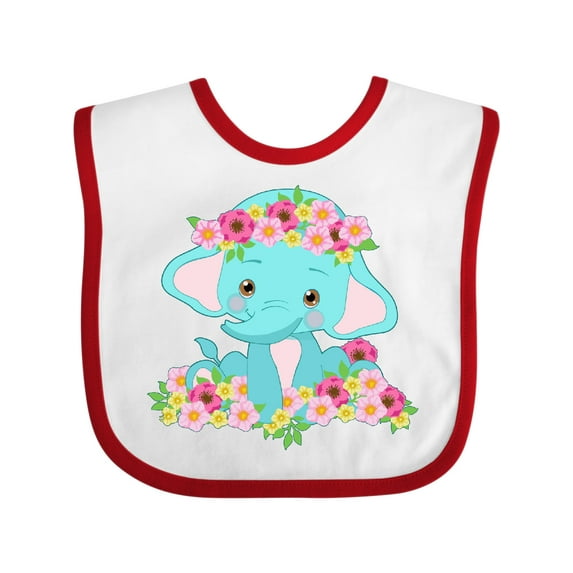 Inktastic Cute Baby Elephant with Flowers Boys or Girls Baby Bib