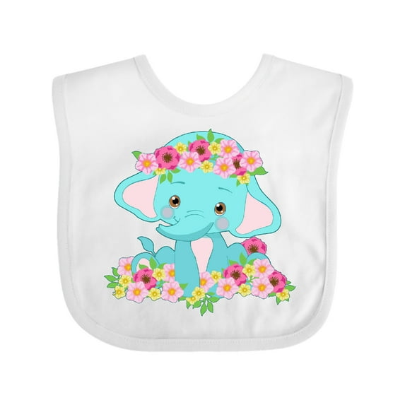 Inktastic Cute Baby Elephant with Flowers Boys or Girls Baby Bib