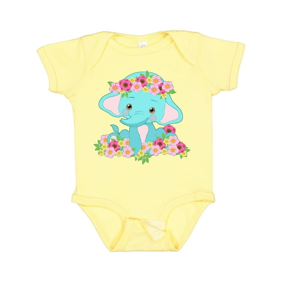 Inktastic Cute Baby Elephant with Flowers Boys or Girls Baby Bodysuit