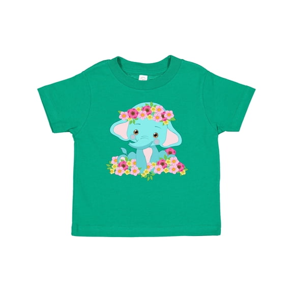 Inktastic Cute Baby Elephant with Flowers Boys or Girls Baby T-Shirt