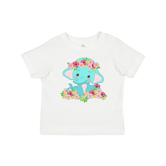 Inktastic Cute Baby Elephant with Flowers Boys or Girls Baby T-Shirt
