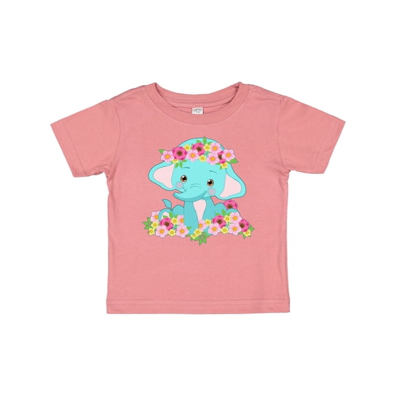 Inktastic Cute Baby Elephant with Flowers Boys or Girls Baby T-Shirt