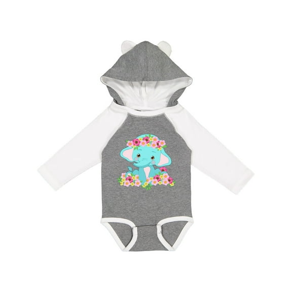 Inktastic Cute Baby Elephant with Flowers Boys or Girls Long Sleeve Baby Bodysuit