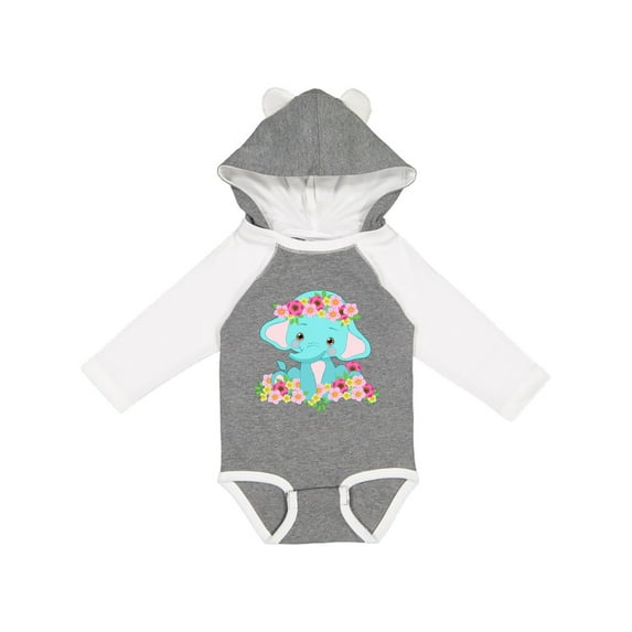 Inktastic Cute Baby Elephant with Flowers Boys or Girls Long Sleeve Baby Bodysuit