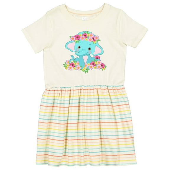 Inktastic Cute Baby Elephant with Flowers Girls Toddler Dress