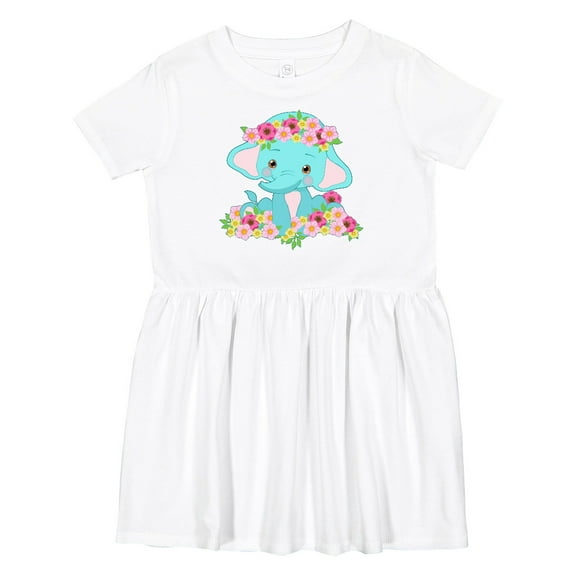 Inktastic Cute Baby Elephant with Flowers Girls Toddler Dress