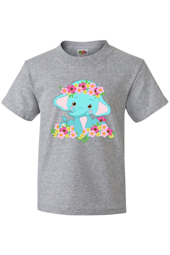 Cute Baby Elephant with Flowers Youth T-Shirt