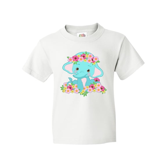 Inktastic Cute Baby Elephant with Flowers Youth T-Shirt