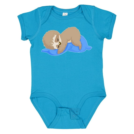 Inktastic Cute Baby Sloth Sleeping on Blue Pillow Boys or Girls Baby Bodysuit