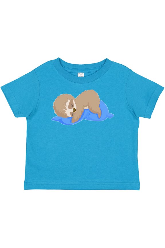 Cute Baby Sloth Sleeping on Blue Pillow Boys or Girls Baby T-Shirt