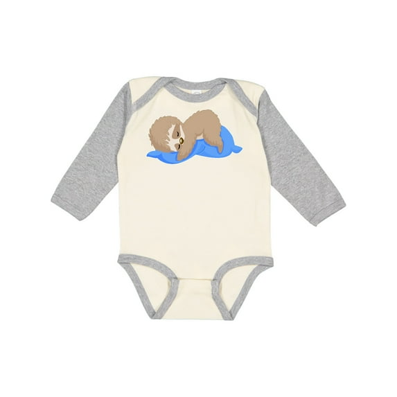 Inktastic Cute Baby Sloth Sleeping on Blue Pillow Boys or Girls Long Sleeve Baby Bodysuit