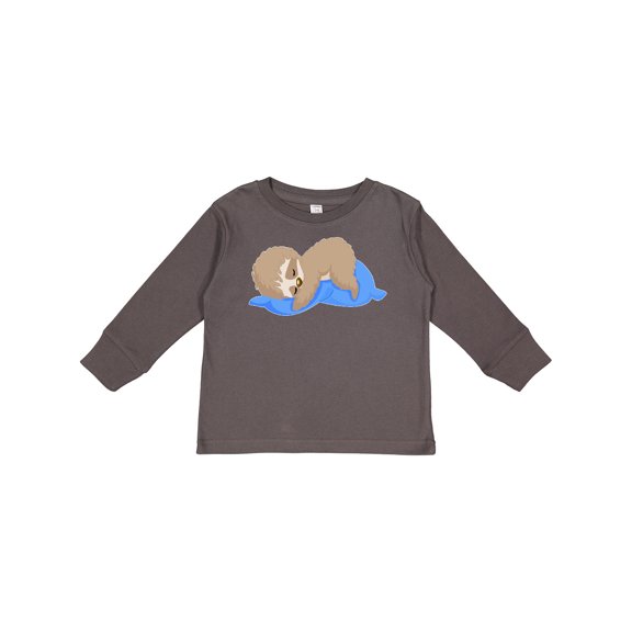Inktastic Cute Baby Sloth Sleeping on Blue Pillow Boys or Girls Long Sleeve Toddler T-Shirt